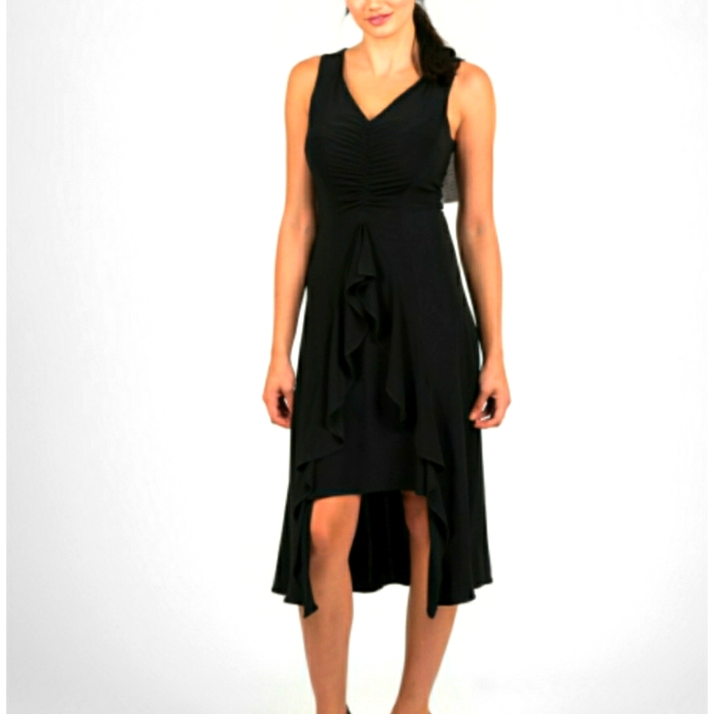 Classy Party V Neck Rouch Ruffle Midi Dress